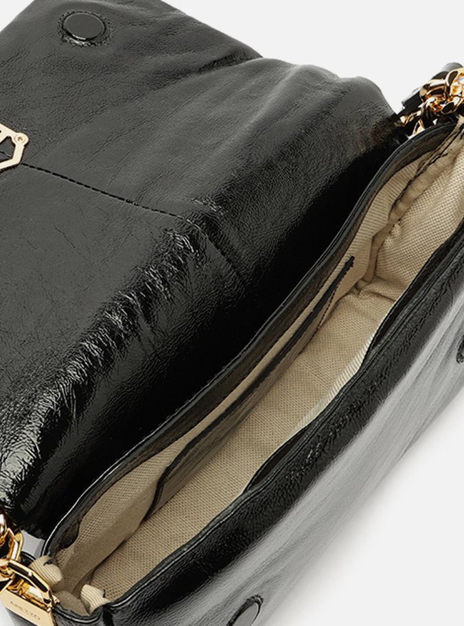 Bolsa Tiracolo Preta Couro Média Puffer