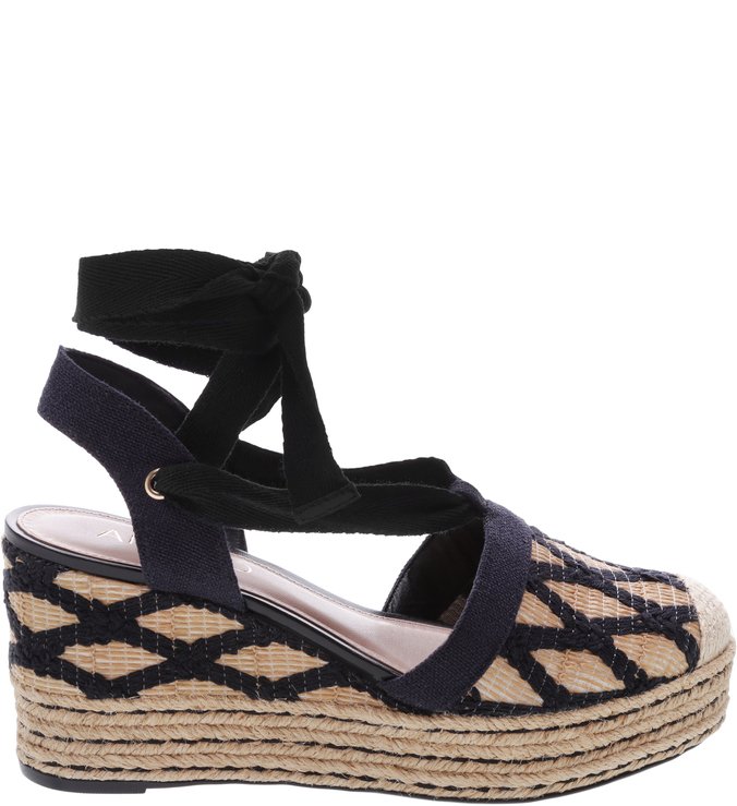 Espadrille Linho Plataforma Médio Natural e Preto