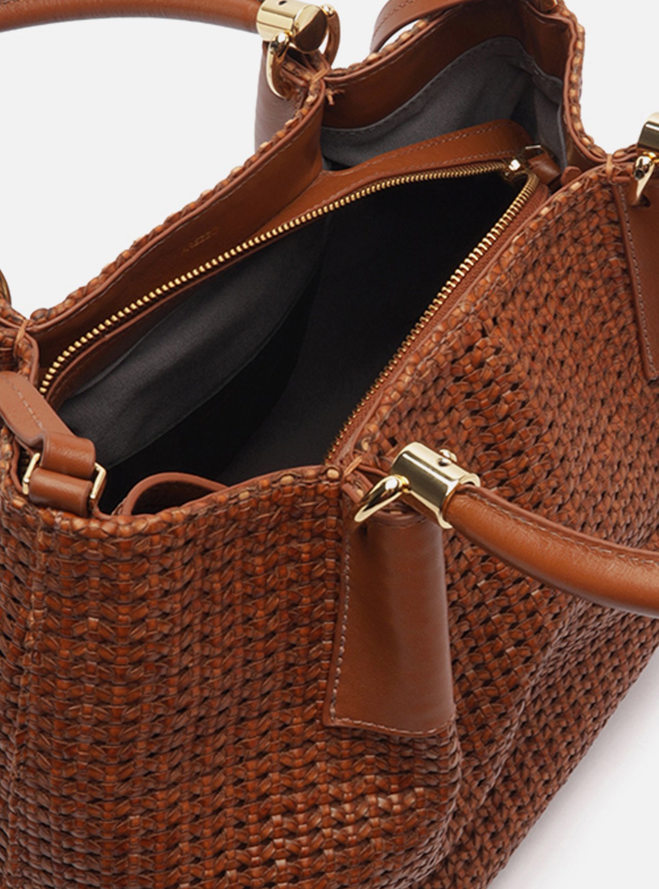 Bolsa Tote Marrom Couro Tramada Grande — foto 4
