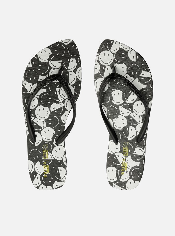 Chinelo de Dedo Preto Print Flash Smiley