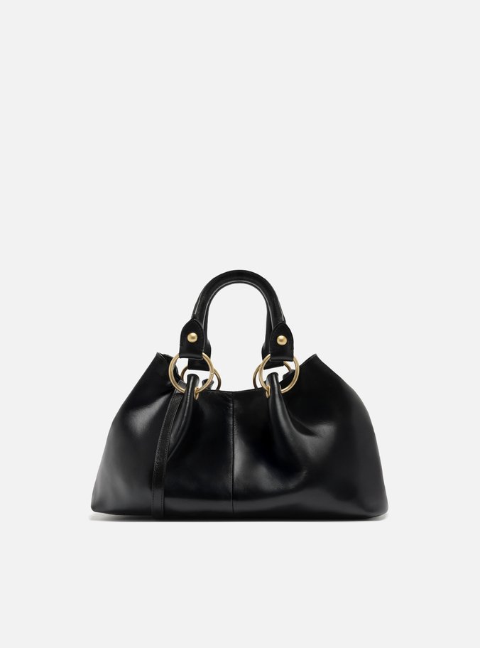 Bolsa Tote Preta Couro Média Rebites