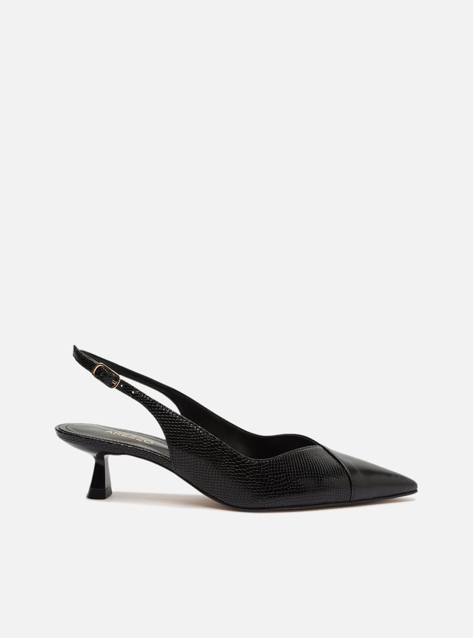 Scarpin Preto Snake Salto Taça Slingback