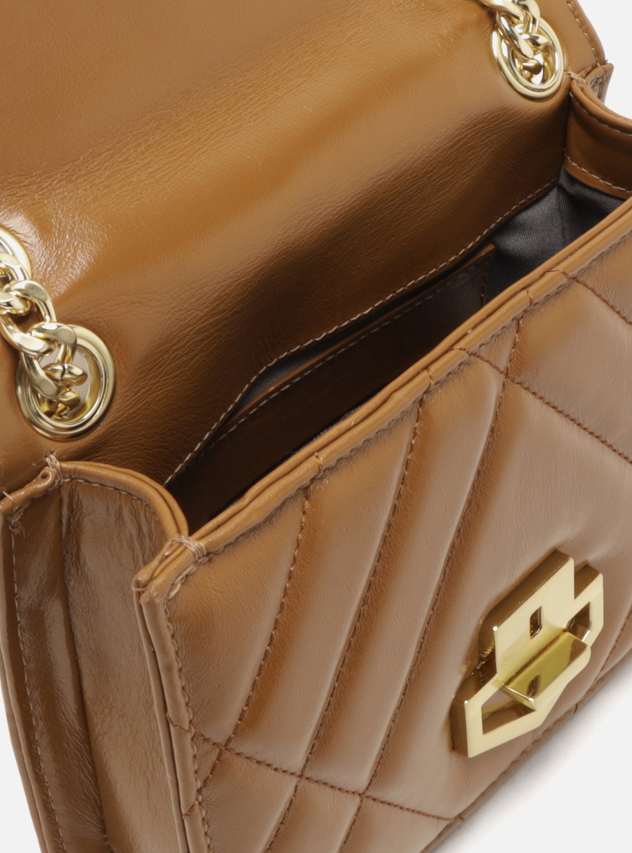 Bolsa Tiracolo Marrom Couro Pequena Matelassê Corrente — foto 4