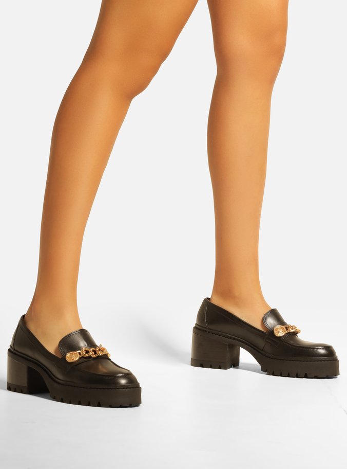 Mocassim Preto Couro Salto Bloco Kopenhagen