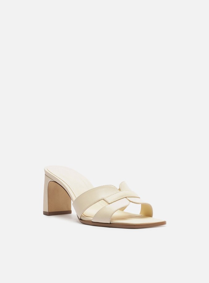 Mule Branco Couro Bico Quadrado Tira Vazada