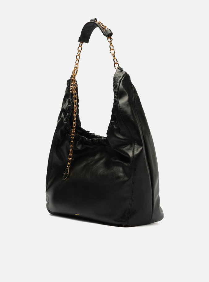 Bolsa Hobo Preta Couro Olívia Grande