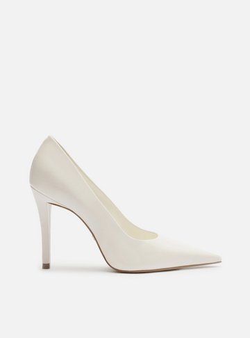 Scarpin Branco Couro Salto Alto Fino Monocolor