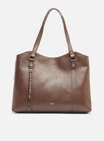 Arezzo — Bolsa Shopping Marrom Grande Bolso Frontal Zíper
