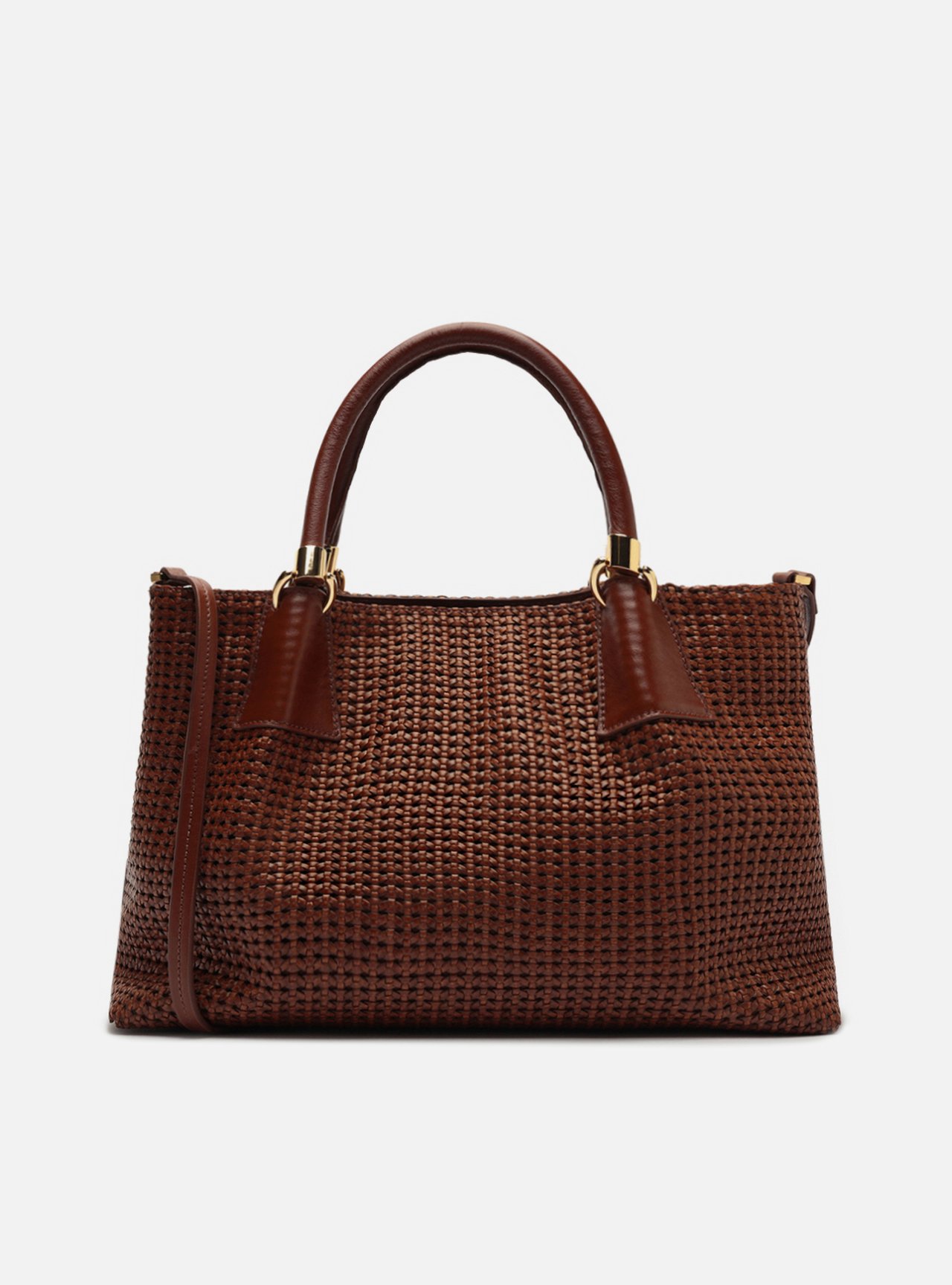 Bolsa Tote Marrom Couro Média Tressê — foto 3