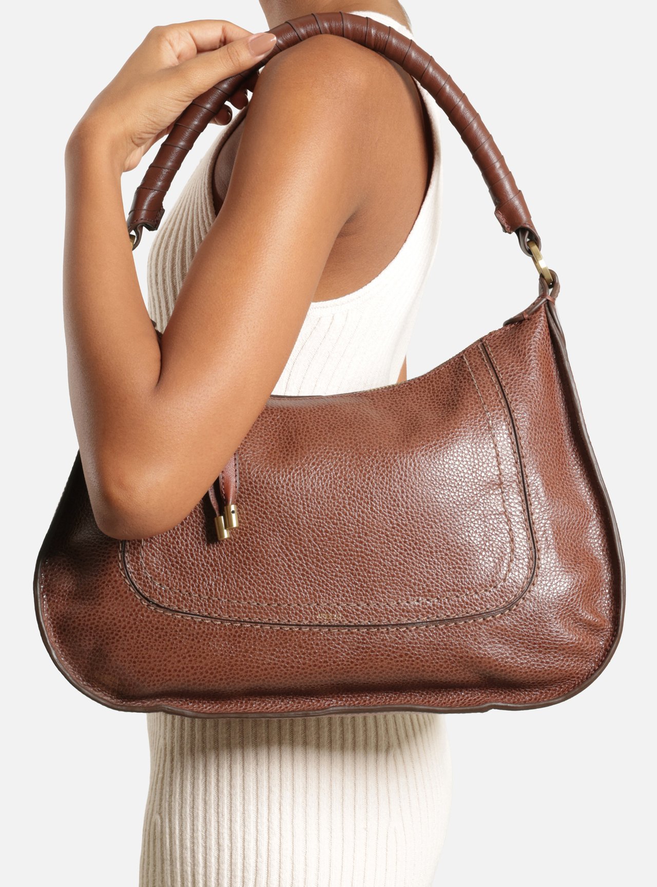 Bolsa Hobo Marrom Couro Média Alça Trançada — foto 6