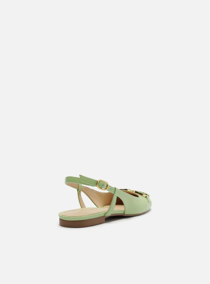 Sapatilha Verde Couro Slingback