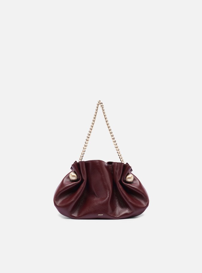 Clutch Vermelha Couro Pequena Pregas Corrente