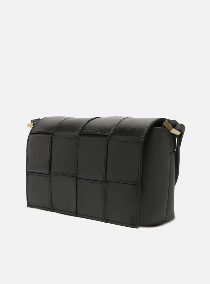 Bolsa Tiracolo Preta Couro Pequena Tressê