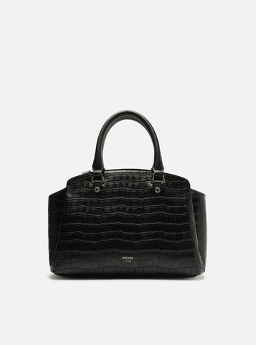 Bolsa Tote Preta Croco Média Textura