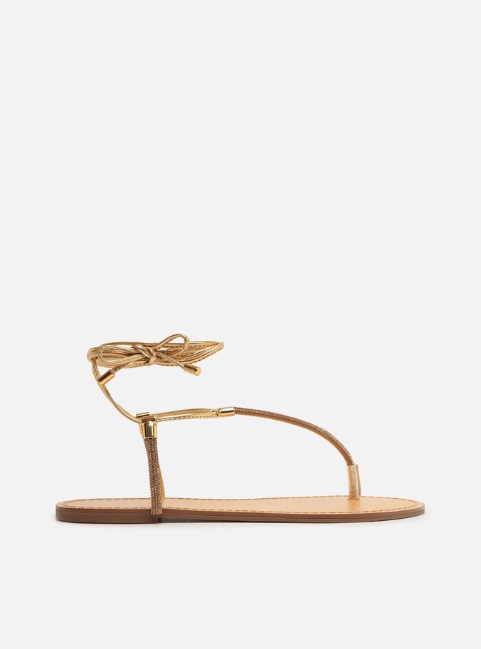 Rasteira Dourada Slim Strass Amarração