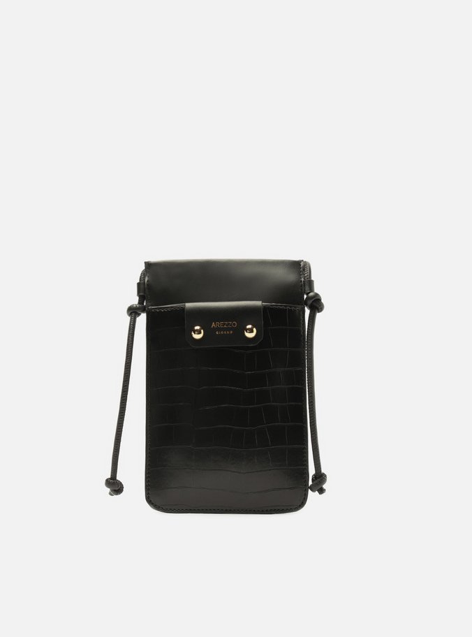Mini Bag Preta Croco Porta-Celular