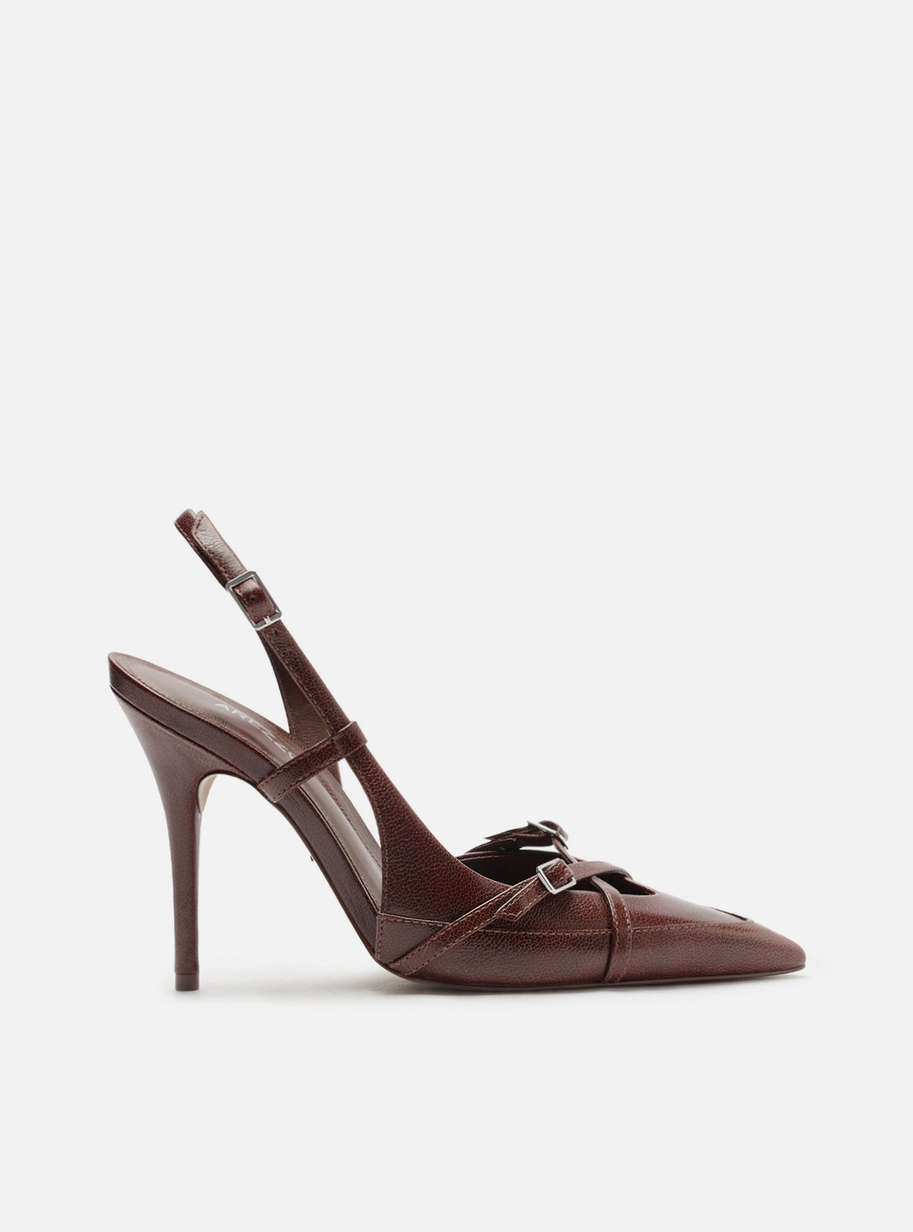 Scarpin Marrom Couro Salto Alto New Amélia — foto 1