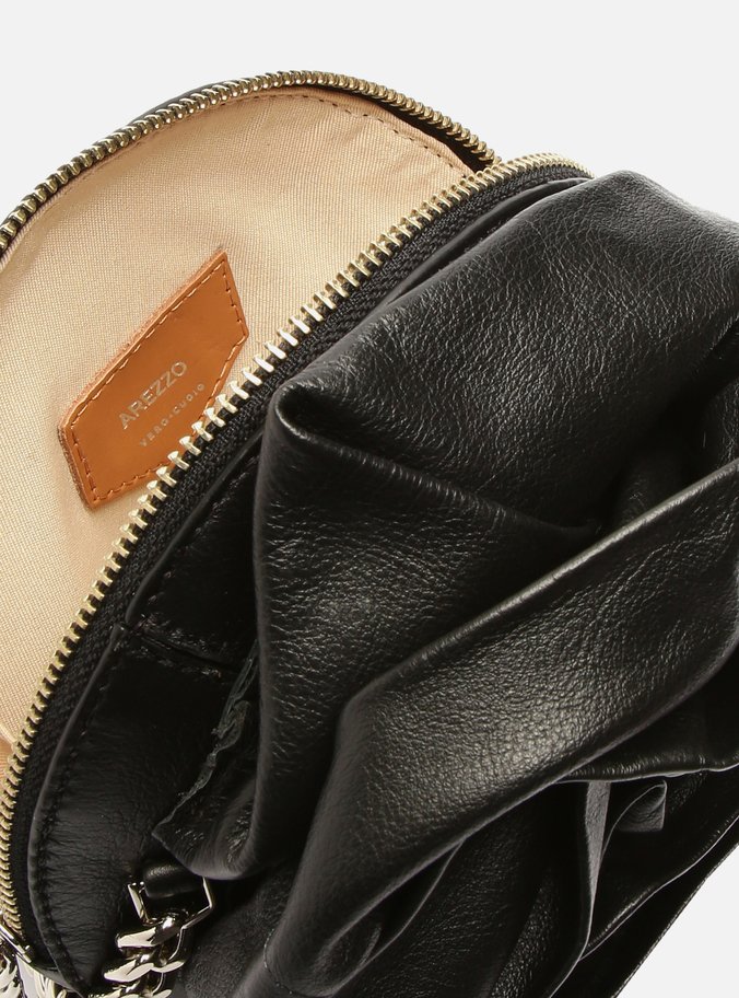 Bolsa Tiracolo Preta Couro Pequena Flor
