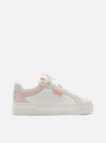 Tênis Branco Couro Detalhes Rosa