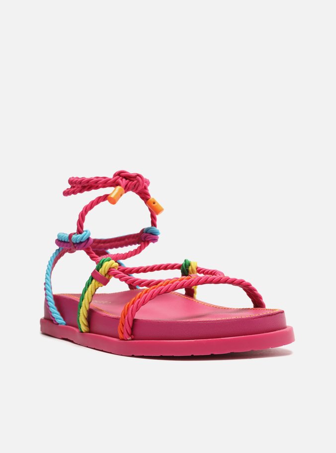Sandália Papete Multicolorida Tiras Cordões