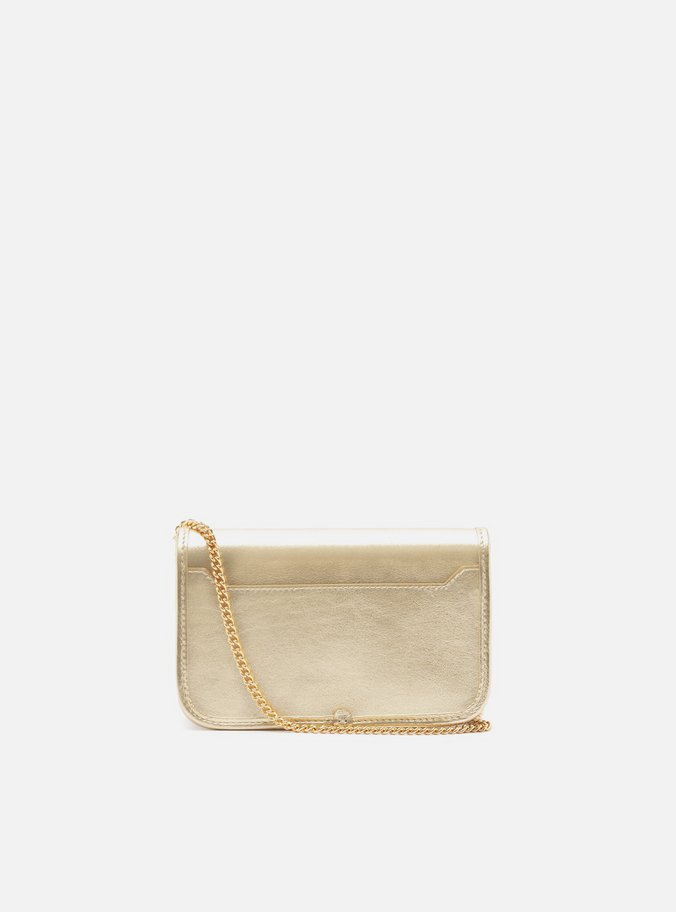 Bolsa Tiracolo Dourada Couro Pequena Corrente