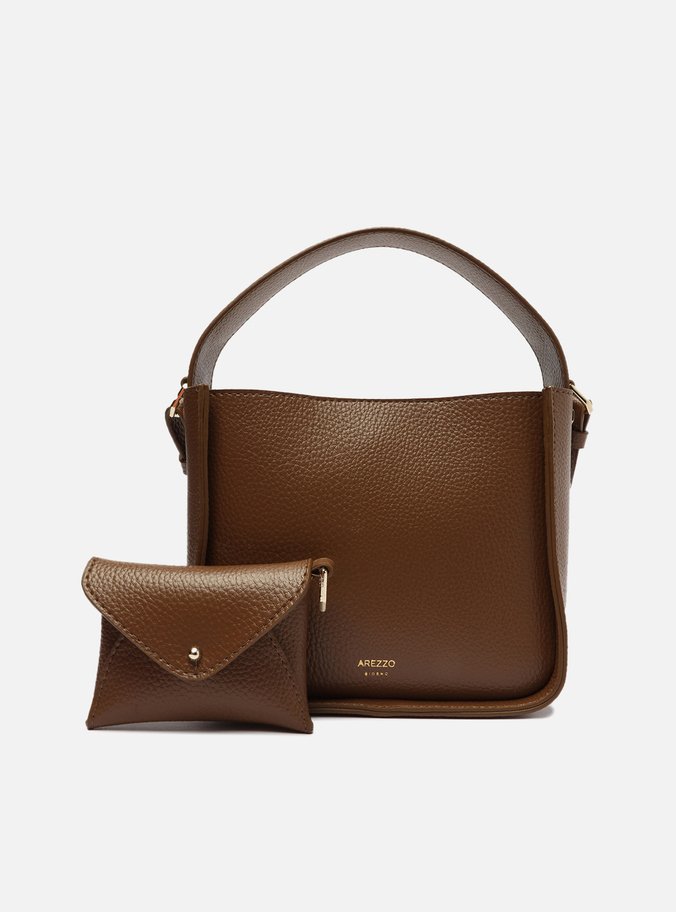 Bolsa Tote Marrom Couro Pouch Pequena