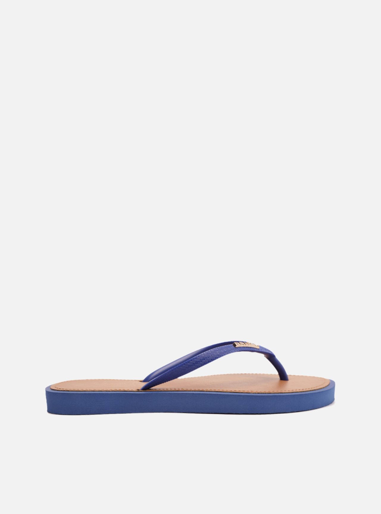 Chinelo de Dedo Tiras Azuis Palmilha Marrom