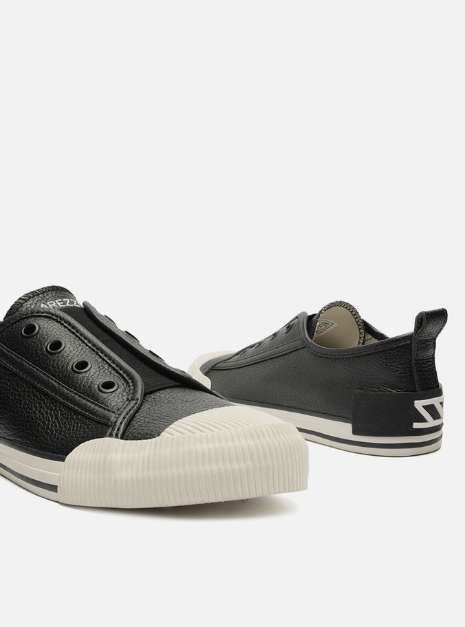 Tênis Slip On Preto Couro Elástico