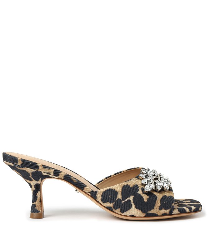 Mule Animal Print Tecido Salto Fino Pedrarias