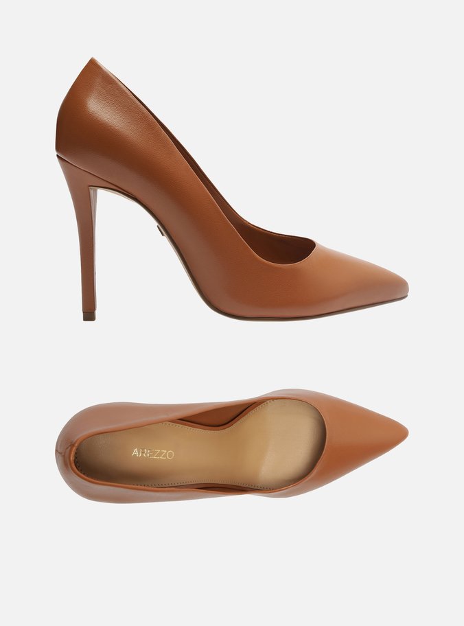 Scarpin Marrom Couro Salto Alto Fino