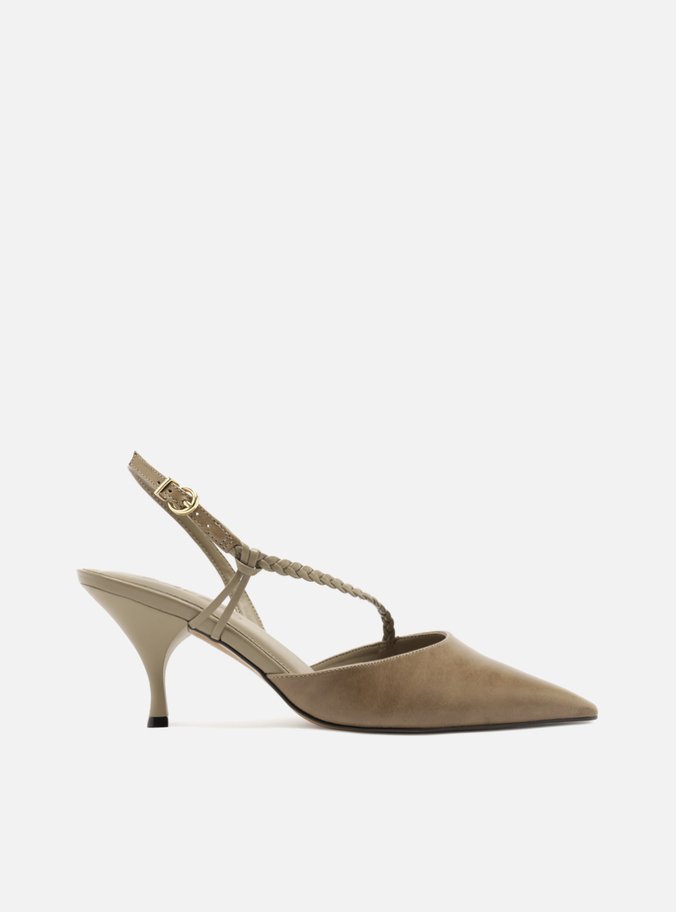 Scarpin Marrom Salto Bloco Tiras Trançadas Slingback