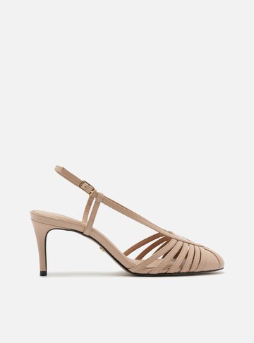 Scarpin Bege Verniz Salto Kitten Tira Contínua