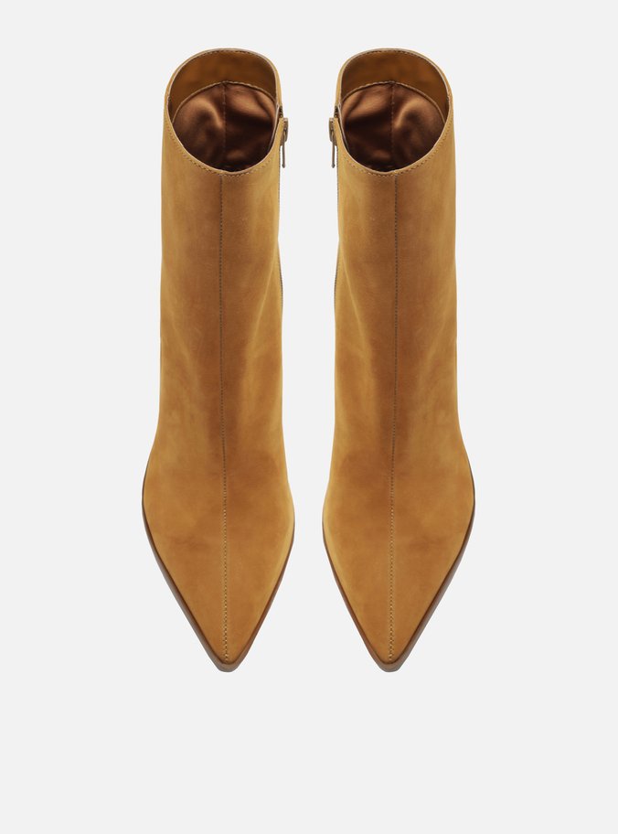 Bota Marrom Nobuck Cano Curto Salto Alto Fino