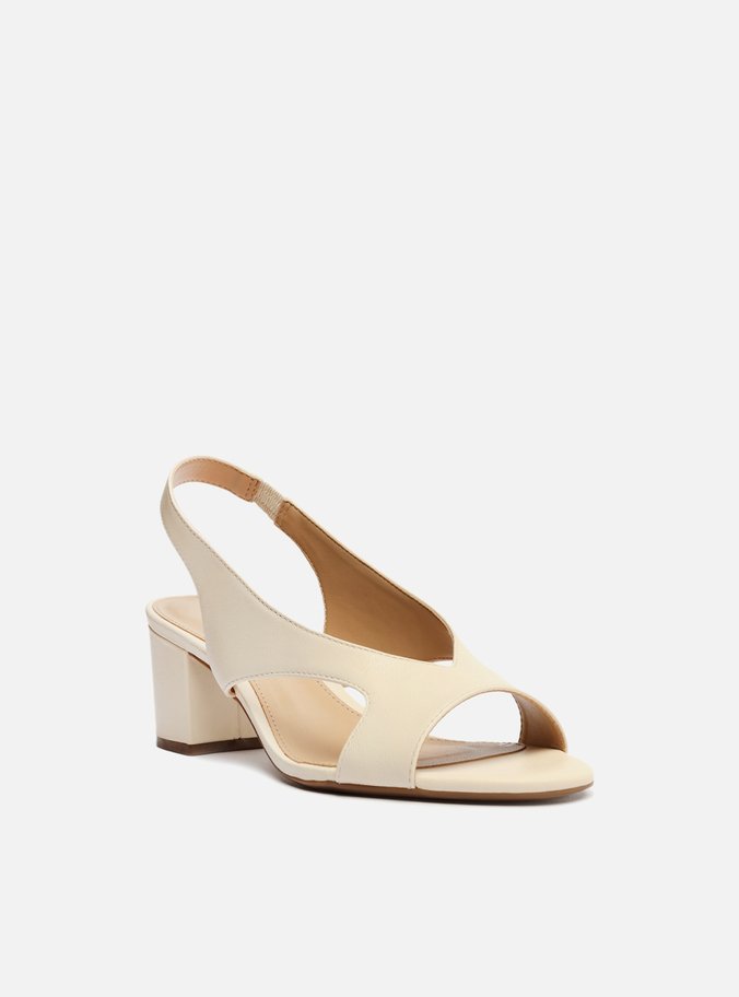 Sandália Off-White Couro Salto Médio Slingback