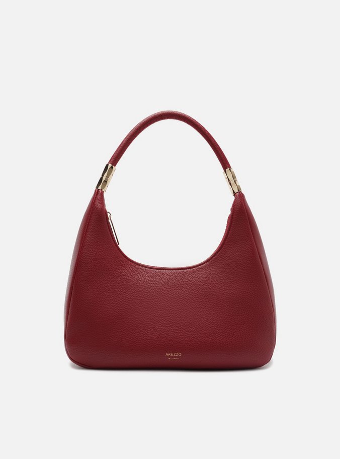 Bolsa Hobo Vermelha Média Granulada Metais