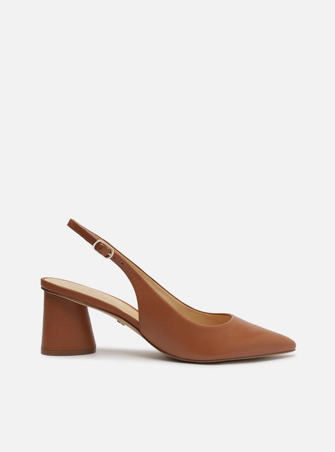 Scarpin Marrom Couro Bico Fino Slingback