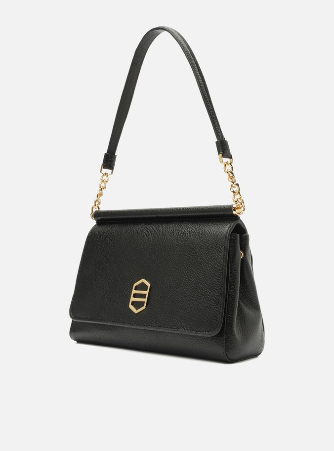 Bolsa Tiracolo Preta Couro Média Alça Curta