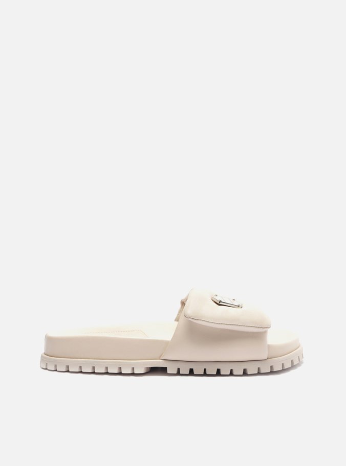 Slide Nude Couro Tratorado Puffer