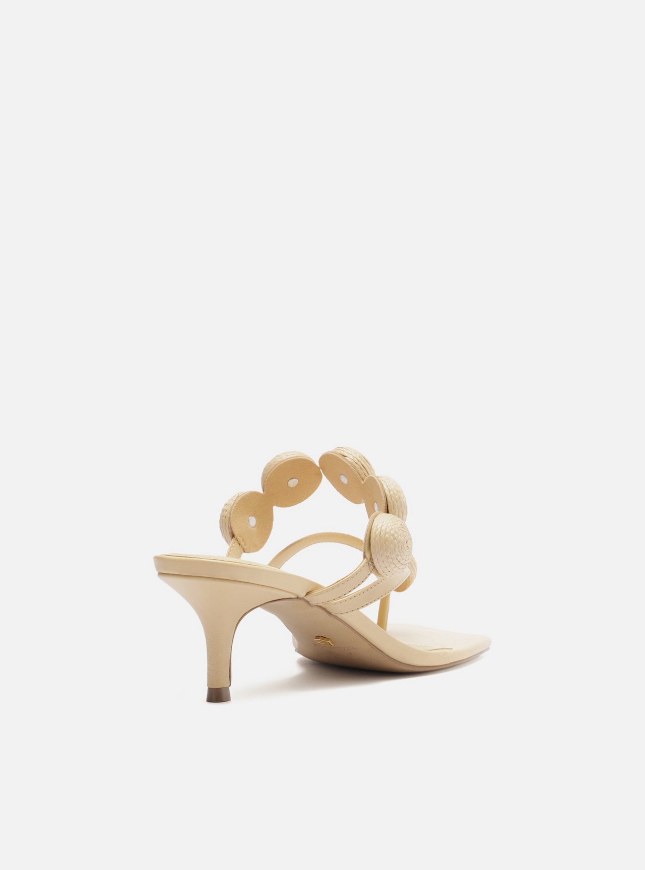 Tamanco Bege Couro Salto Médio Semi Esferas — foto 3