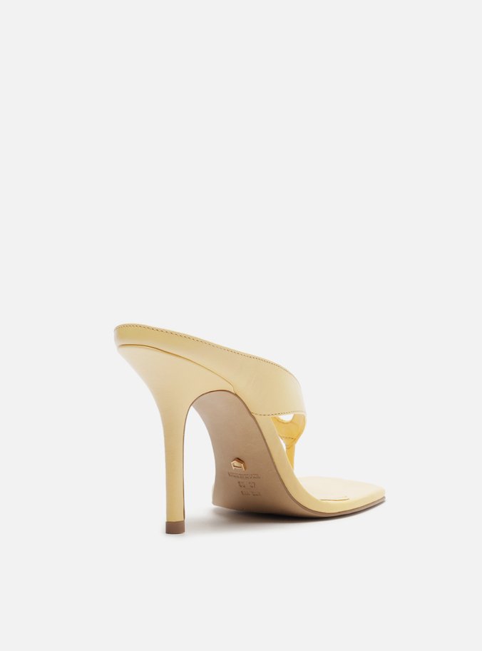 Tamanco Amarelo Couro Salto Alto Thong