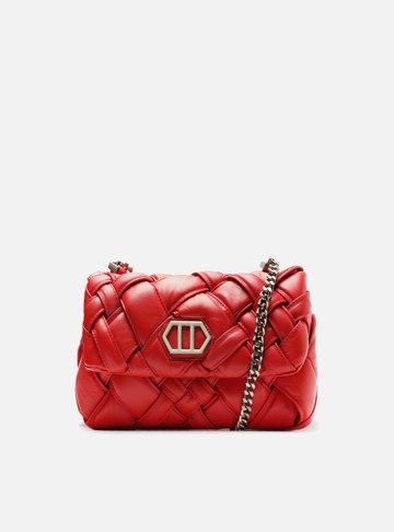 Bolsa Tiracolo Vermelha Couro Tressê Média
