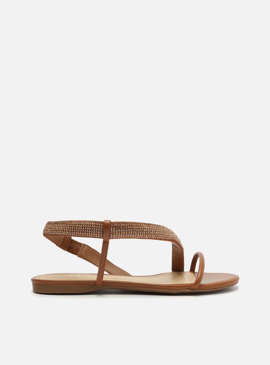 Rasteira Marrom Tira Lateral Curva Strass