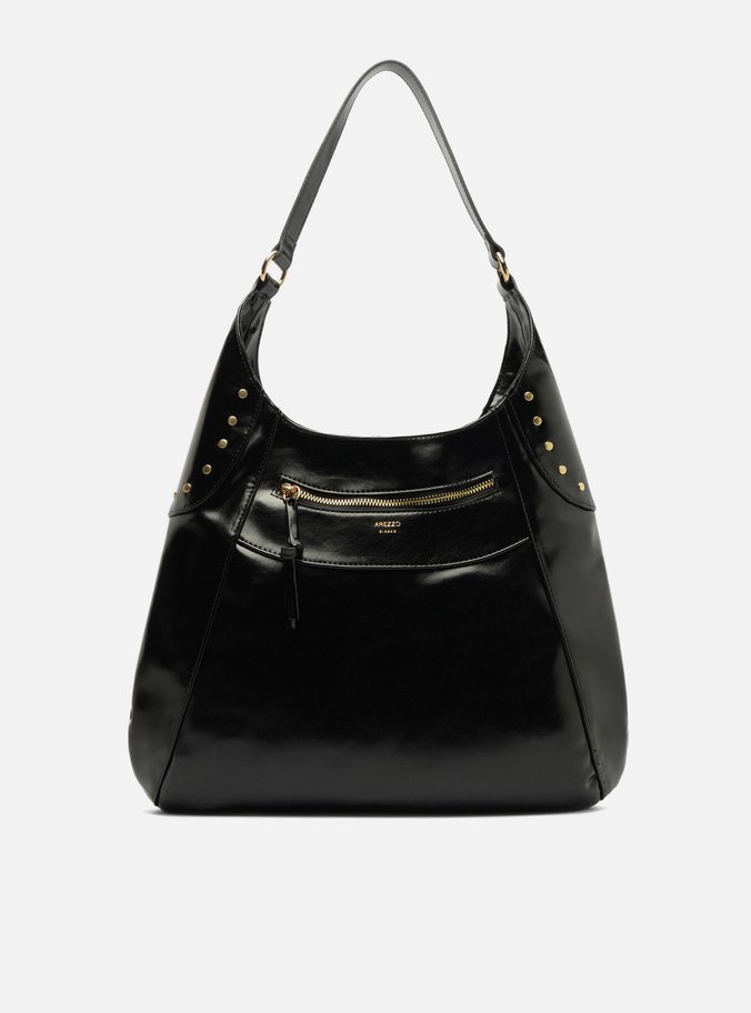 Bolsa Hobo Preta Grande Rebites Laterais