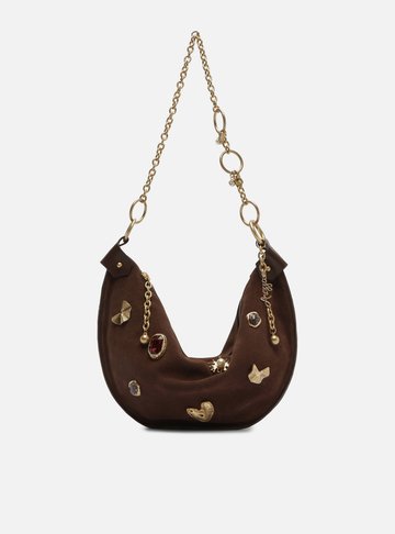 Bolsa Tiracolo Marrom Camurça Média Correntes TIG