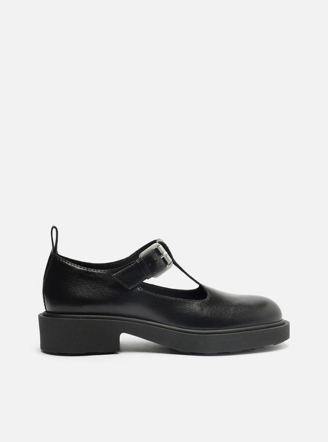 Sapato Boneca Preto Couro Tratorado Fivela