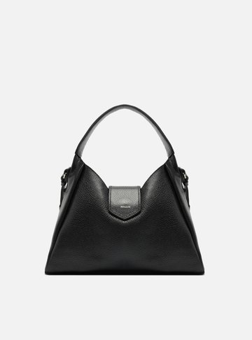 Bolsa Hobo Preta Couro Média Lapela