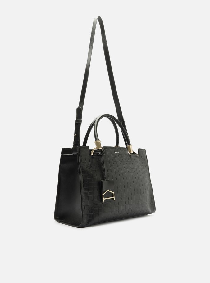 Bolsa Tote Preta Couro Abraccio Grande Tressê
