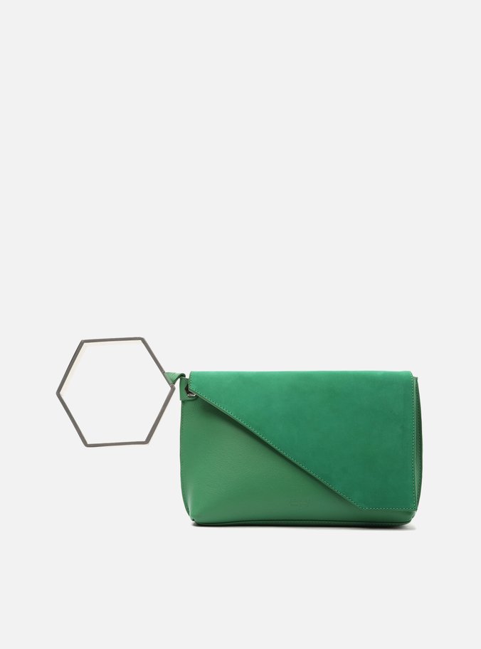 Bolsa Clutch Verde Couro Média Geométrica