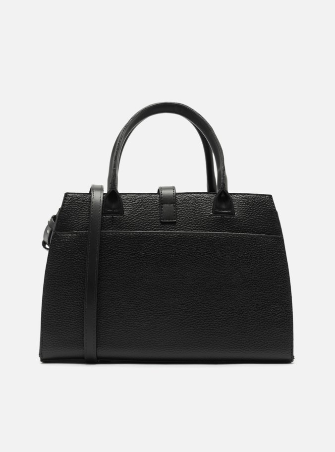 Bolsa Tote Preta Grande Detalhe Tiras Metal