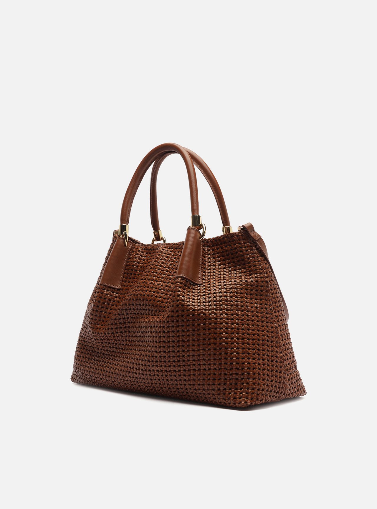 Bolsa Tote Marrom Couro Tramada Grande — foto 2